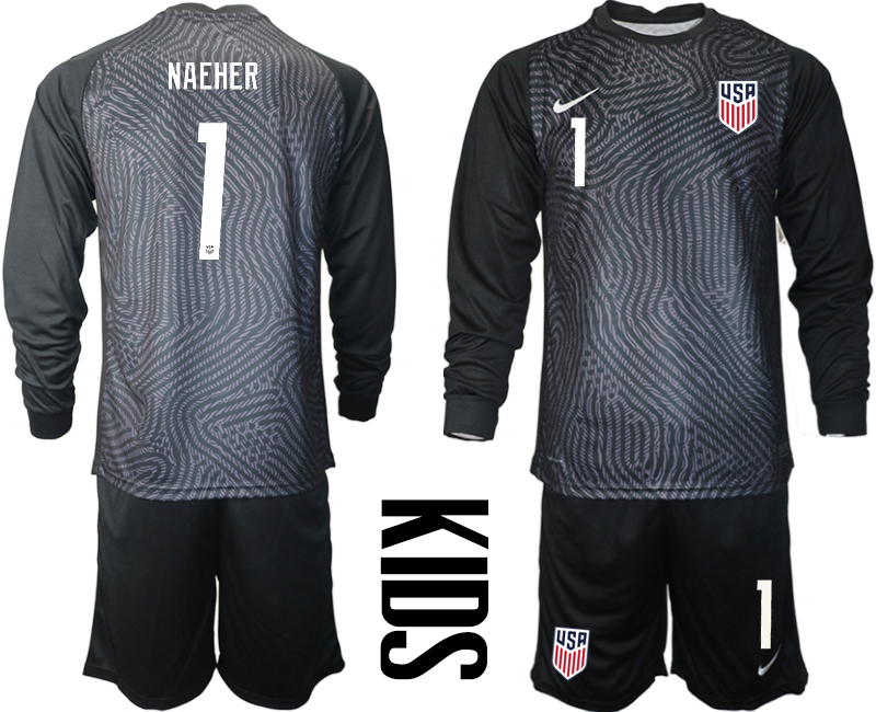 Youth 2020-2021 Season National team United States goalkeeper Long sleeve black #1 Soccer Jersey
